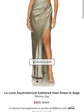 Shona Joy Satin Asymmetrical Maxi Dress in Sage Green - size 8